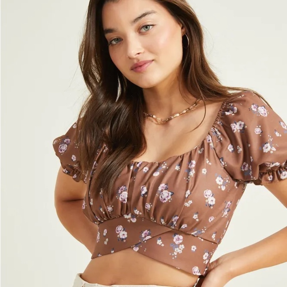Altar’d State Floral Wrap Cropped Blouse Tie Back